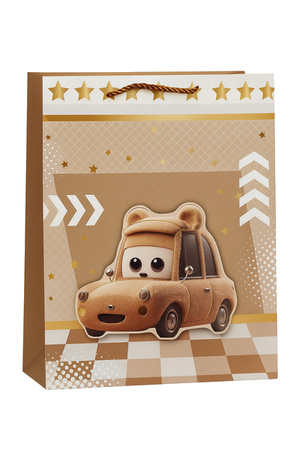 TOREBKA PREZENTOWA SAMOCHODZIKI BRĄZOWY 31 X 40 X 12 CM