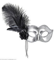 MASKA WENECKA Z RÓŻĄ I PIÓRAMI