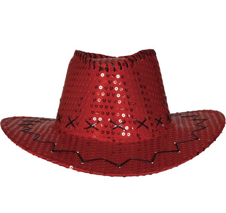 KAPELUSZ KOWBOJSKI CEKINOWY CZERWONY