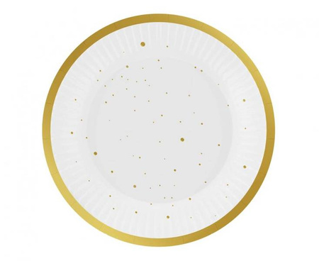 TALERZYKI PAPIEROWE BIAŁE W ZŁOTE KROPKI 6 SZT.