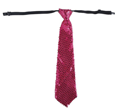KRAWAT Z CEKINAMI RÓŻOWY 35 CM