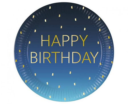 ZESTAW HAPPY BIRTHDAY NIEBIESKIE TALERZYKI KUBECZKI