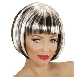 PERUKA DAMSKA BOB CZARNA PASEMKA BIAŁE