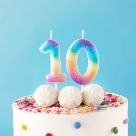 ŚWIECZKA URODZINOWA CYFRA 0 KOLOROWA Z BROKATEM 