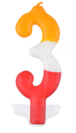 ŚWIECZKA URODZINOWA CYFRA 3 KOLOROWA 10 CM