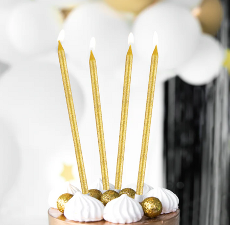 ŚWIECZKI URODZINOWE ZŁOTE Z BROKATEM 6 SZT