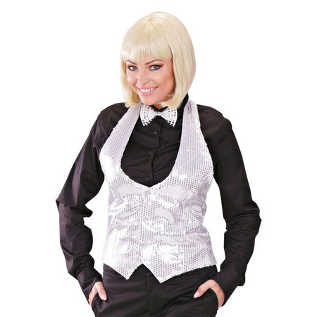 KAMIZELKA DAMSKA CEKINOWA SREBRNA DISCO 