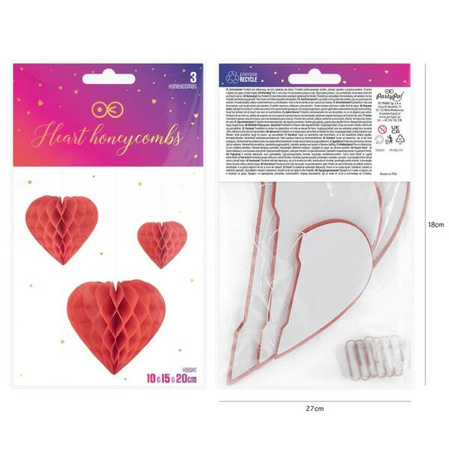 DEKORACJA HONEYCOMB SERCE 3 SZT. 