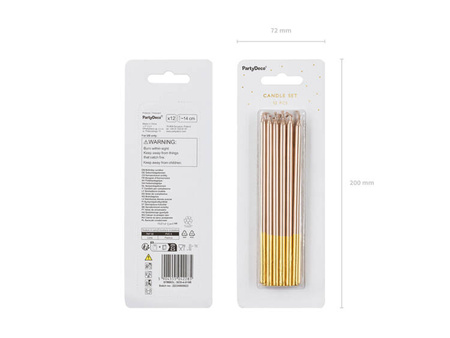 ŚWIECZKI URODZINOWE GŁADKIE RÓŻOWE ZŁOTO 14 CM 12 SZT.