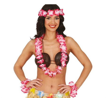 ZESTAW HAWAJSKI NASZYJNIK WIANEK BRANSOLETKI RÓŻOWY