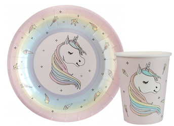 ZESTAW BAJKOWY JEDNOROŻEC TALERZYKI+KUBECZKI