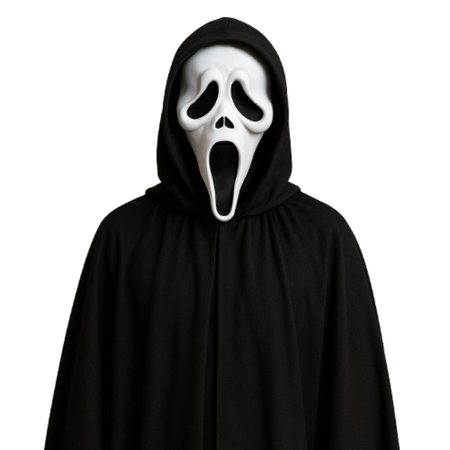 ZESTAW KRZYK: PELERYNA CZARNA 135 CM + MASKA KRZYK 