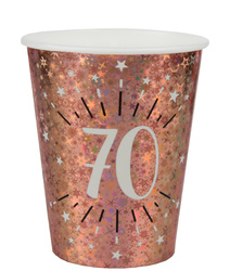 KUBECZKI PAPIEROWE 70 URODZINY RÓŻOWE ZŁOTO 270 ML 10 SZT