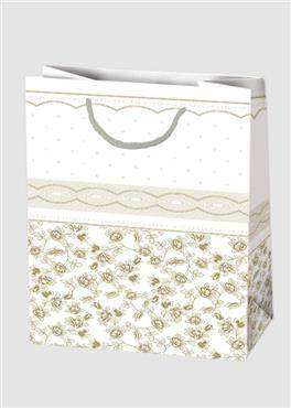 TORBA NA PREZENTY ZŁOTE KWIATY ZDOBIENIE 16X24X7 CM