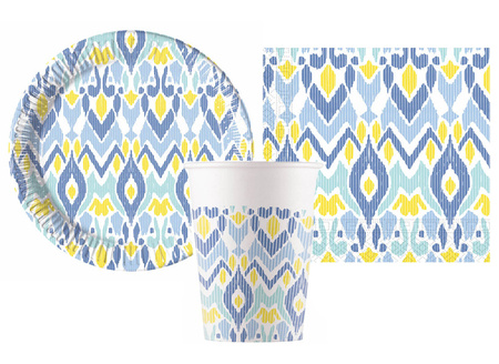 ZESTAW WZÓR ETNICZNY TALERZYKI+KUBECZKI+SERWETKI