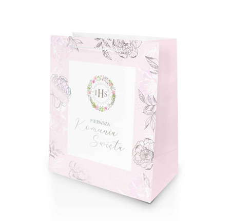 TORBA PREZENTOWA PIERWSZA KOMUNIA RÓŻÓWA 20 X 23 X 10 CM