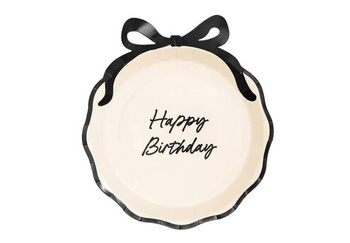 TALERZYKI PAPIEROWE HAPPY BIRTHDAY Z KOKARDKĄ 24 CM 6 SZT