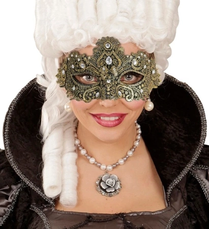 MASKA WENECKA ZŁOTA Z KORONKĄ 