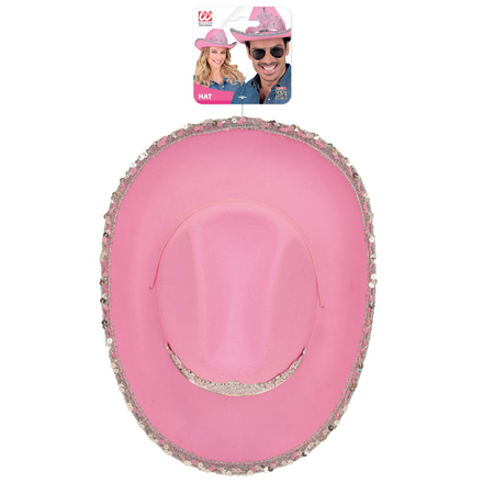 KAPELUSZ KOWBOJSKI RÓŻOWY Z SRERBNĄ TIARĄ