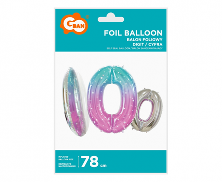 BALON FOLIOWY CYFRA 0 KOSMOS 78 CM