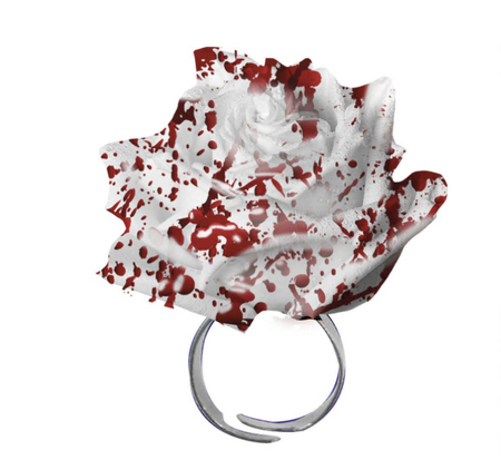 KRWAWY PIERŚCIONEK BIAŁA RÓŻA HALLOWEEN