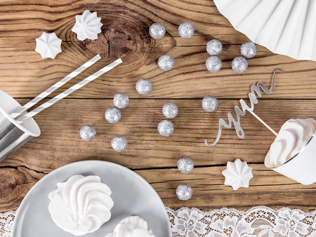 DEKORACJE BROKATOWE KULA SREBRNY 2CM 25 SZT