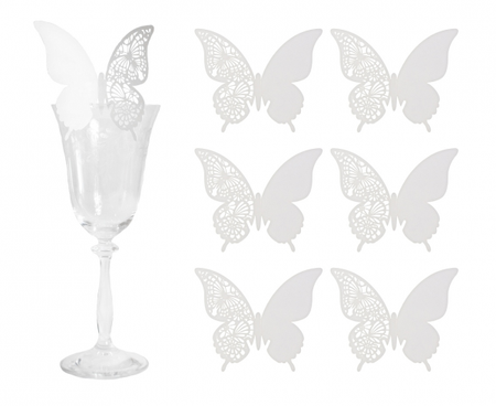 WINIETKI WIZYTÓWKI NA KIELISZKI MOTYLKI BIAŁE 6 SZT