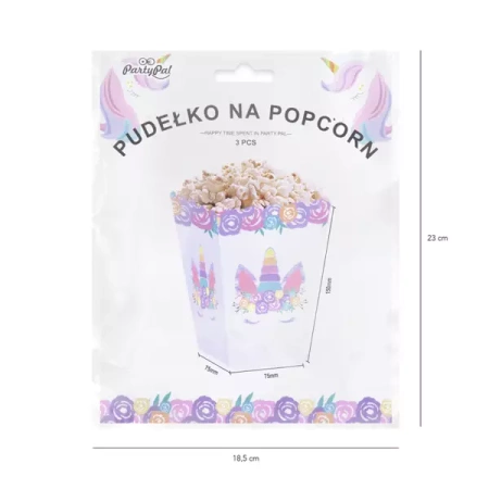 PUDEŁKA NA POPCORN JEDNOROŻEC 3 SZTUKI