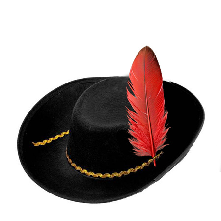 KAPELUSZ MUSZKIETERA DZIECIĘCY CZARNY Z PIÓREM