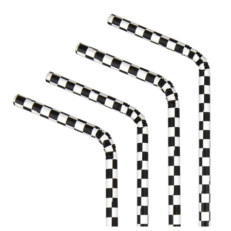 SŁOMKI PAPIEROWE 10 SZT SZACHOWNICĘ BIAŁO CZARNE