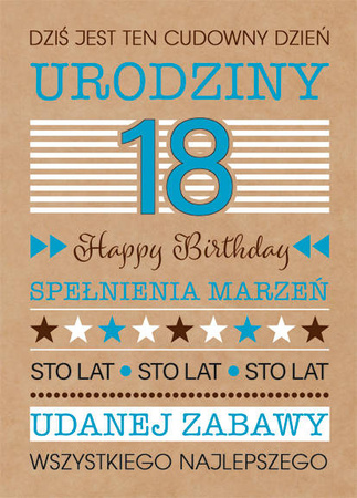 KARTKA 18 URODZINY EKOLOGICZNA NAPISY