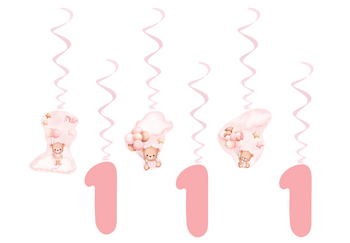 ŚWIDERKI RÓŻOWE MISIE Z BALONIKAMI 6 SZT ROCZEK