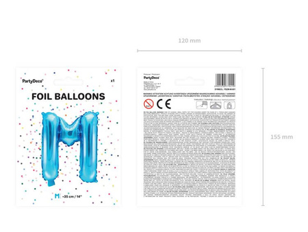 BALON FOLIOWY 35cm, LITERA M NIEBIESKA