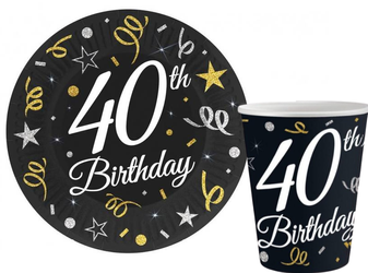 ZESTAW 40 URODZINY TALERZYKI+KUBECZKI
