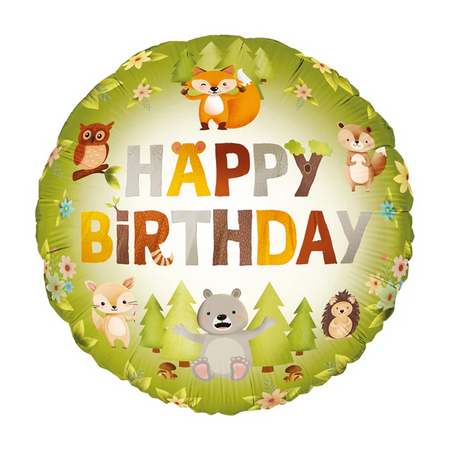 BALON FOLIOWY HAPPY BIRTHDAY LEŚNI PRZYJACIELE 45 CM