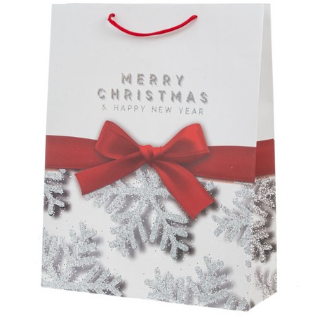 TOREBKA PREZENTOWA ŚWIĄTECZNA BIAŁO SREBRNA 32 X 26 X 16 CM