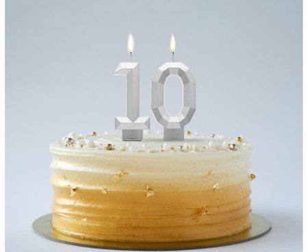 ŚWIECZKA CYFRA 0 DIAMENT METALIK SREBRNY 7,6 CM