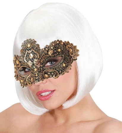 MASKA WENECKA BRĄZOWA Z KORONKĄ 
