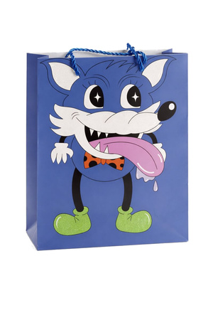 TORBA PREZENTOWA NIEBIESKA WILK BROKAT 26 X 32 X 10 CM