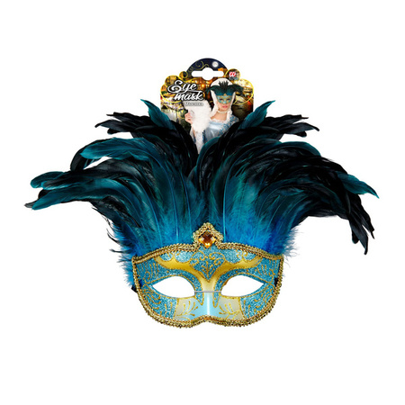 MASKA KARNAWAŁOWA NIEBIESKA Z PIÓRAMI