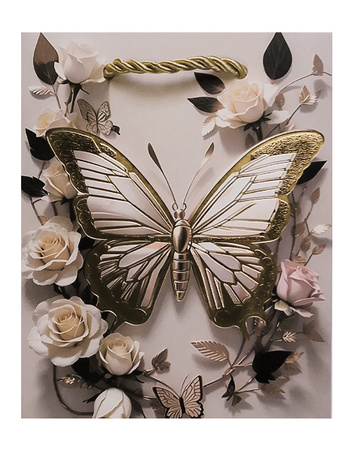 TORBA PREZENTOWA MOTYL RÓŻOWO-BRĄZOWA 14 X 12 X 6 CM 