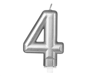 ŚWIECZKA URODZINOWA CYFRA 4 SREBRNA 8 CM