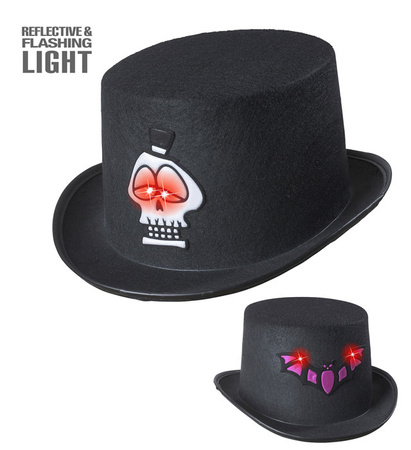 Pk 6 "FLASHING LIGHT HALLOWEEN TOP HAT"felt - 2 styles ass.