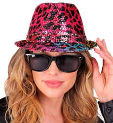 KAPELUSZ FEDORA CEKINOWY NEONOWA PANTERKA