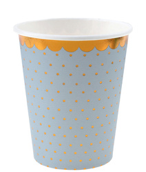 KUBECZKI PAPIEROWE ZŁOTE KROPKI NIEBIESKIE 270 ML 10 SZT