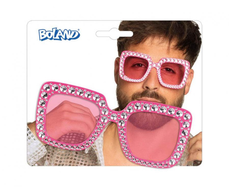 Okulary Bling różowe z błyszczącymi kryształkami impreza karnawał