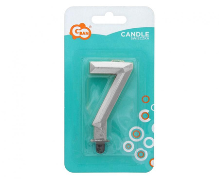ŚWIECZKA CYFRA 7 DIAMENT METALIK SREBRNY 7,6 CM