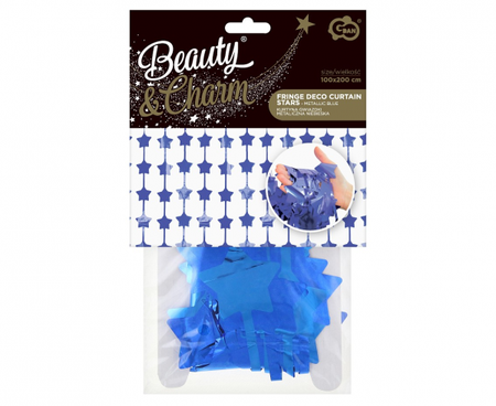 KURTYNA GWIAZDKI METALICZNA NIEBIESKA 100 X 200 CM