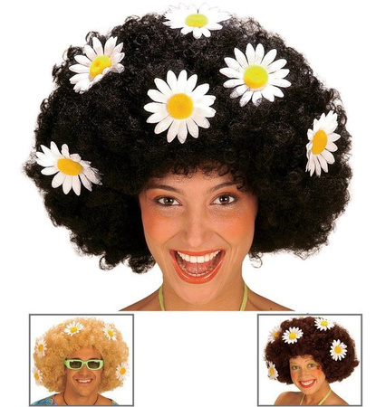 PERUKA AFRO BRĄZ Z KWIATAMI