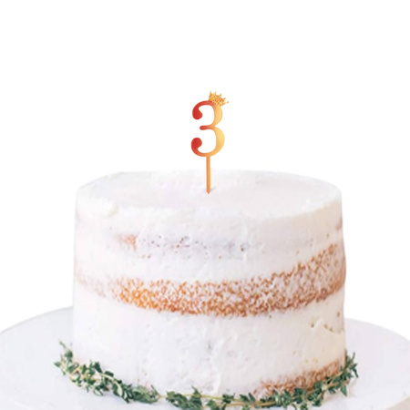 TOPPER NA TORT CYFERKA 3 ZŁOTA 11 CM